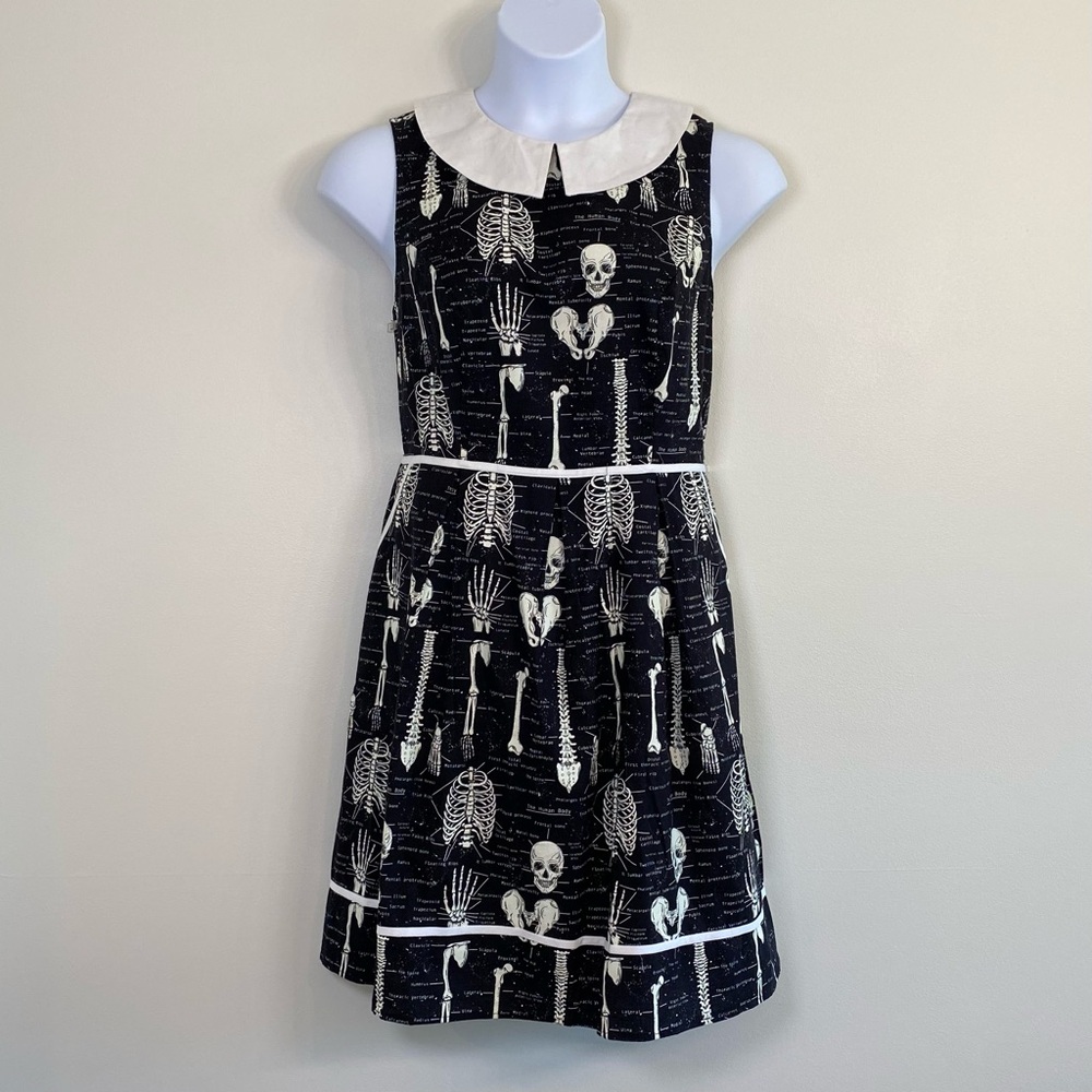 Modcloth/Folter Women’s 1X Skeleton Print Dress RARE Halloween Glow-in-the-Dark - Picture 2 of 12